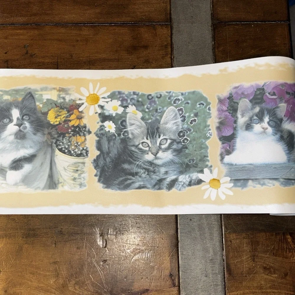 3pc VTG Kitten Cat Daisy Wallpaper Border Taylor Pre-Pasted 7